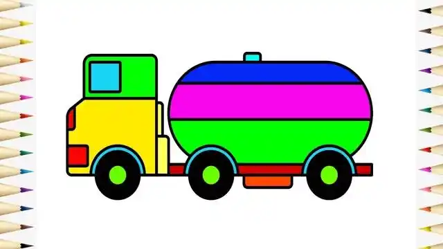 亲子涂色画:油罐车画画