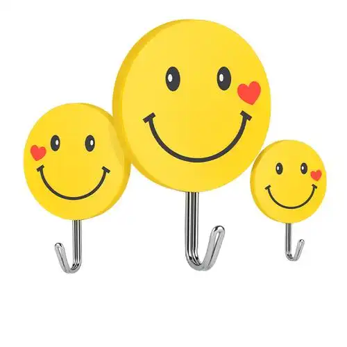 粘胶挂钩卡通可爱家用墙壁宿舍墙上笑脸迷你钩子粘钩15个小号