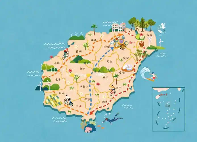 原创插画地图海南省