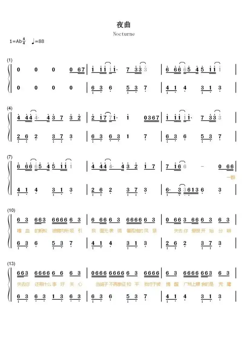《夜曲》——周杰伦钢琴简谱93 为你弹奏肖邦的夜曲 纪念我死去的