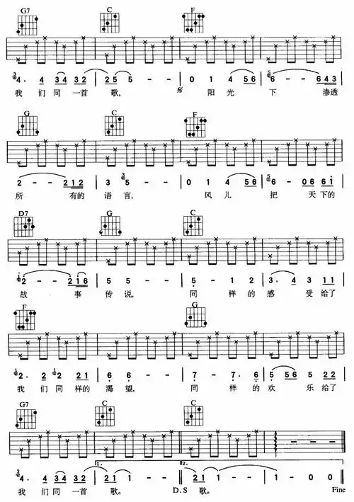 同一首歌(吉他弹唱)吉他谱图片-毛阿敏