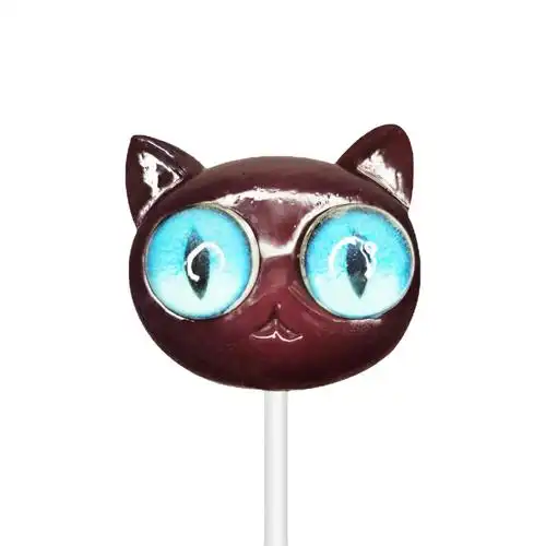 马卡龙小猫咪立体眼球动物无蔗糖糖果卡通棒棒糖休闲小零食品批发