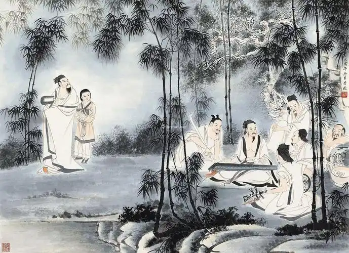 李伦 竹林七贤图录号:510年代:艺术家:李伦材质:镜片 设色纸本作品