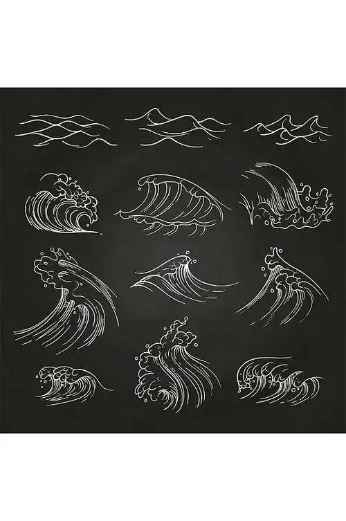 png漫画风极简线条排列海浪免扣元素简约蓝色海浪线条免扣元素蓝色