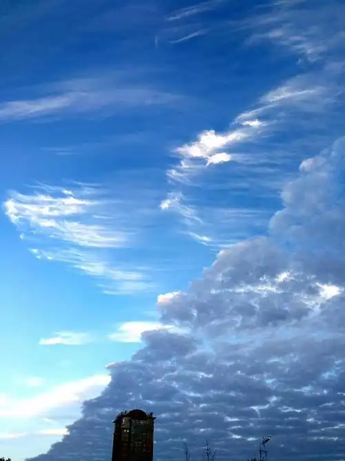 钩 卷 云 这张图上方像两片薄如羽翼,圈起来的云叫做"钩卷云".