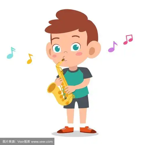 快乐的孩子演奏萨克斯音乐矢量