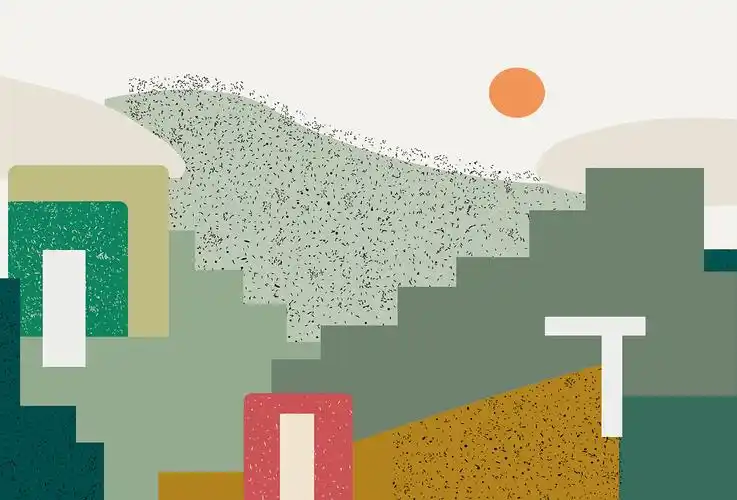 masar玛撒定制壁画莫兰迪色原创设计壁纸二次元玄关背景墙纸小镇