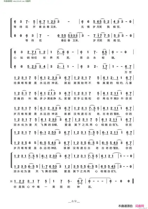 美丽的神话简谱-孙楠演唱-王中信/崔俊容词曲1