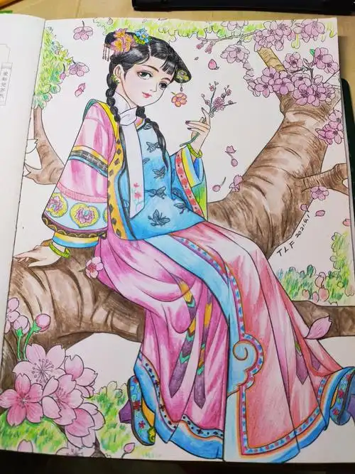 手绘涂色书清宫苑含步骤绘美女219