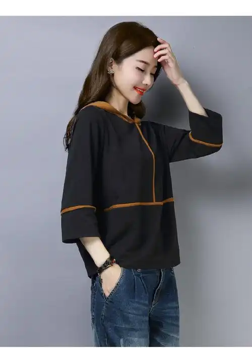 同款春天休闲运动t恤小衫40-50岁妈妈中年人胖胖女大码上衣短装连帽衫