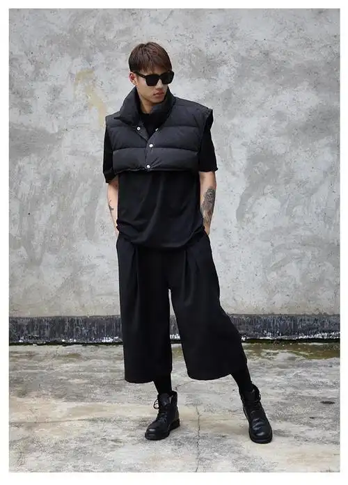 大脚裤休闲宽大直筒裤子男裙裤男士个性另类嘻哈男装潮男发型师阔腿裤