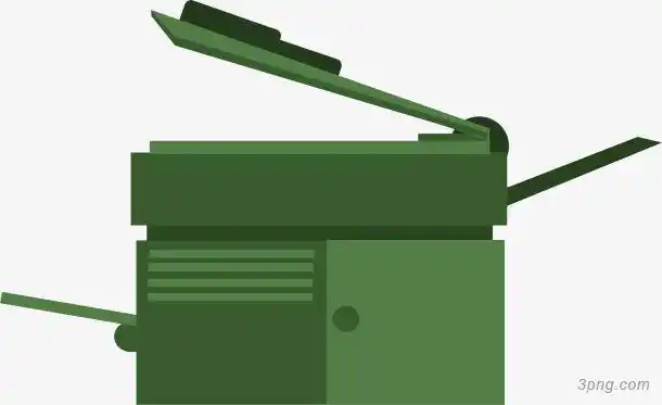 绿色迷你风格矢量一体化复印机png素材透明免抠图片-卡通手绘
