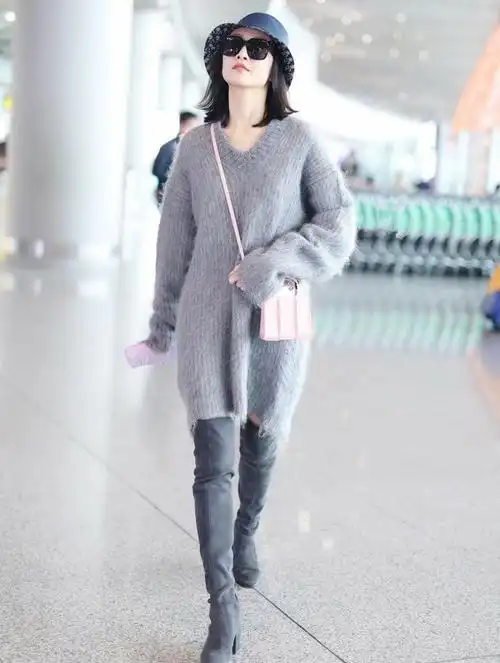 "宝藏腿精"王鸥藏不住了,常人到腰身的靴子,她穿出1/2效果