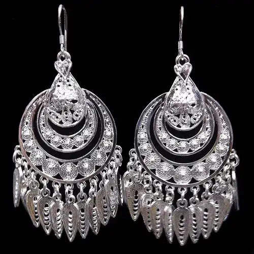 版纳傣族民族风孔雀款苗银耳环 925纯银耳针饰品网红耳坠