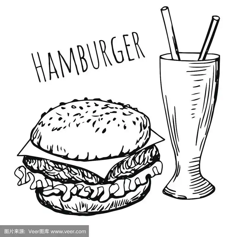 单独手绘汉堡与饮料