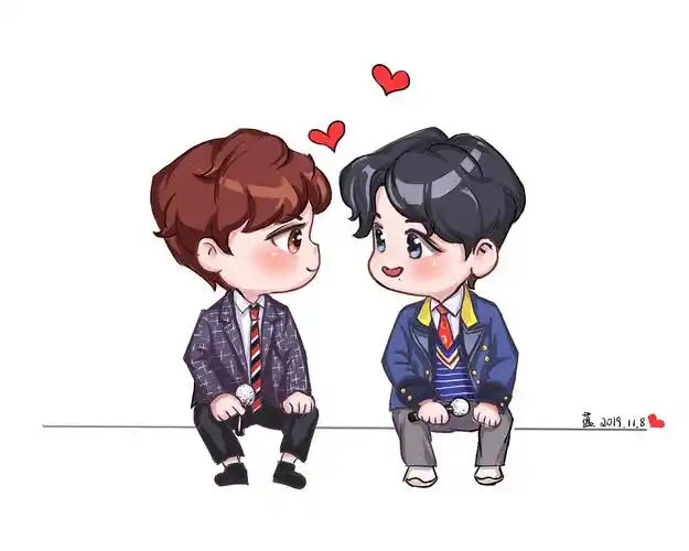 王一博肖战手绘练习标签唯美卡通手绘博君一肖陈情令插画王一博肖战