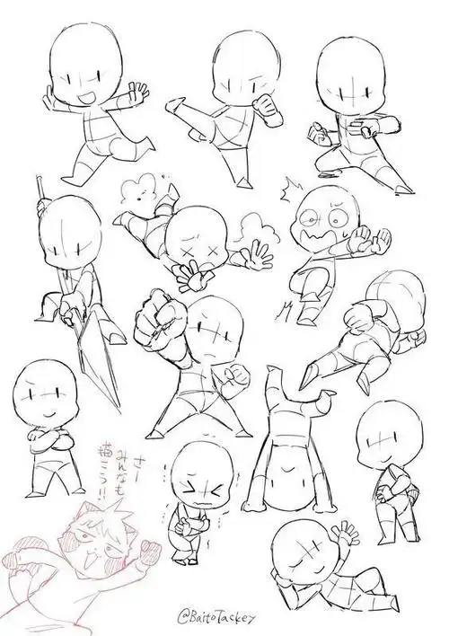 q版姿势素材  #绘画参考##q版