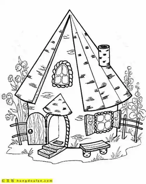 12张可以免费打印的可爱房子卡通涂色简笔画-红豆饭小学生简笔画大全