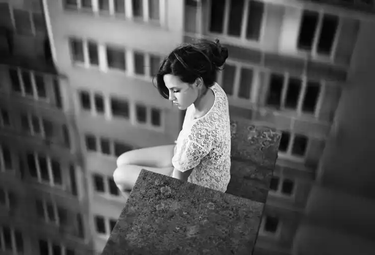 women,model,rooftops,monochrome,depth of field,壁纸,高清壁纸人物