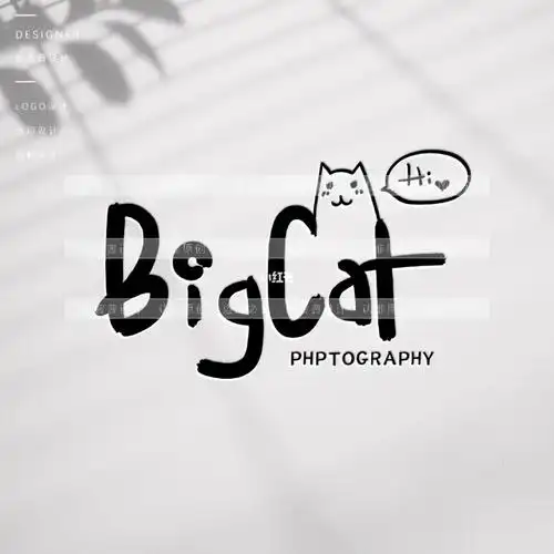 可爱猫咪手绘英文logo宠物店头像水印设计