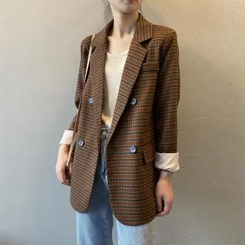 ndadf轻奢女装内搭格子西装女2021秋季新款复古英伦风气质休闲西服小