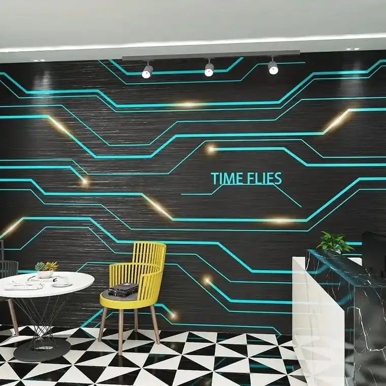 科技感ktv墙纸工业风金属感ai公司前台健身房电竞酒店背景墙壁纸