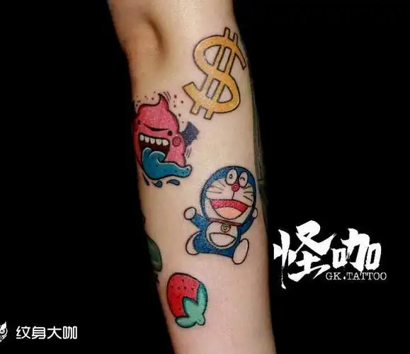 卡通花臂拼接_纹身图案手稿图片_杭州怪咖的纹身作品集