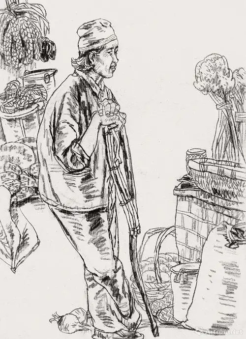 主拐杖的老妇人_速写,写生_杨晓阳作品展_杨晓阳在线作品_杨晓阳官方
