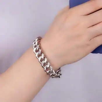 999马鞭链银手链男足银霸气潮嘻哈银饰手环手串 宽16毫米长20厘米