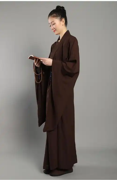 佛教佛堂法会高档台湾麻纱僧服海青居士服女男款咖啡黑色僧衣海清高档