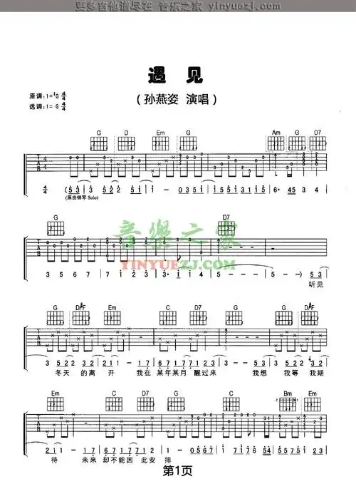 孙燕姿遇见吉他谱