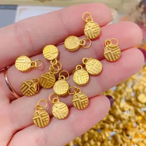 中国风系列黄金吊坠3d硬金圆形小福牌足金99