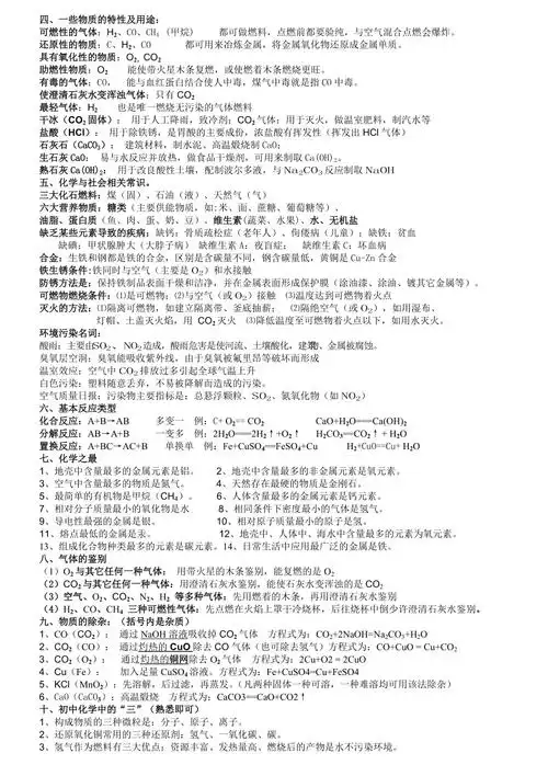 初中化学必背知识点