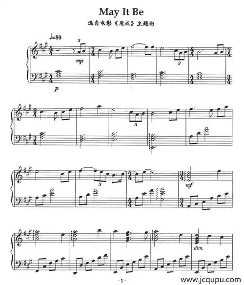 may it be(电影《魔戒》主题曲)简谱