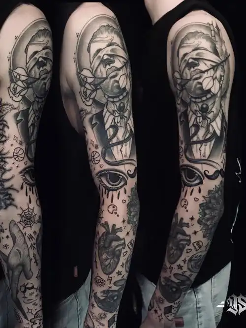 黑灰拼接花臂_纹身图案手稿图片_任彪的纹身作品集