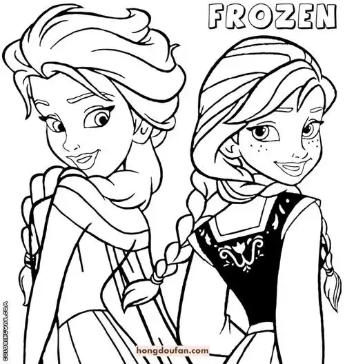 14张冰雪奇缘艾莎公主和安娜公主涂色图片下载-红豆饭小学生简笔画