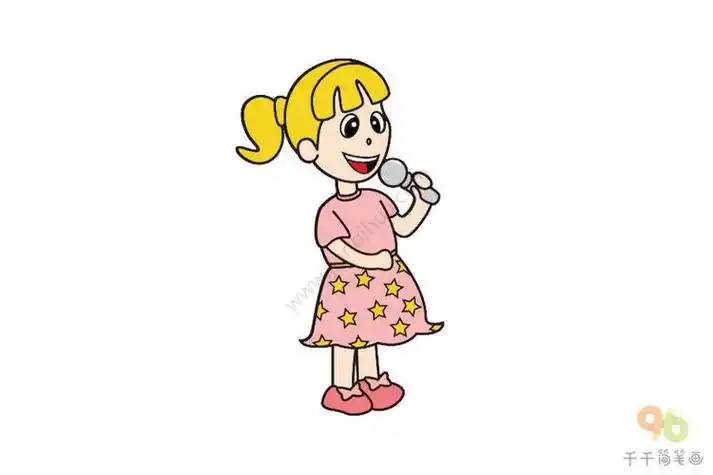 画唱歌的女孩简笔画