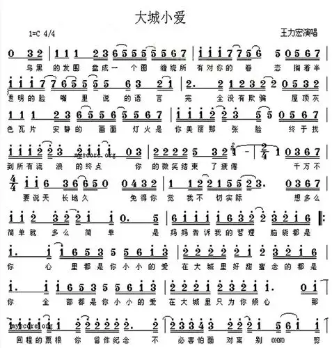 《大城小爱》(王力宏演唱)_歌谱简谱_歌词简介_曲谱资料