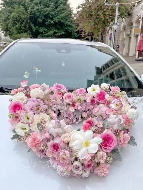 四会粉色系婚车布置