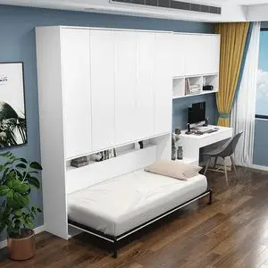 简约现代书房隐形床书柜儿童房书桌组合次卧壁床多功能一体折叠床