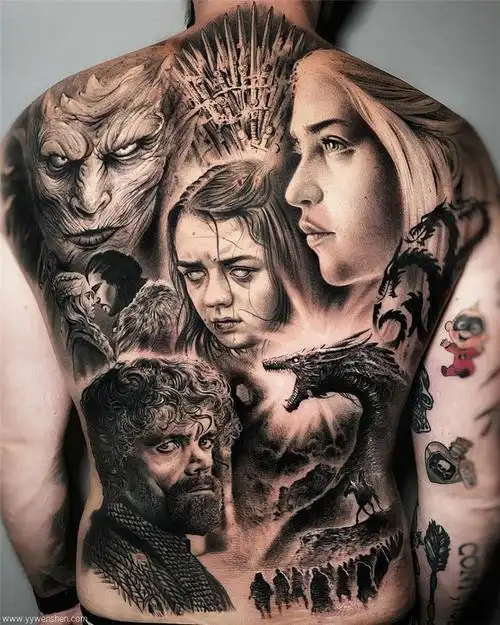 权力的游戏电影主角人物主题满背纹身图案