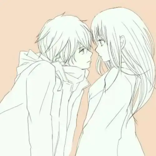 求帮找下图粉色背景白色人物男女对视的动漫情侣头像!