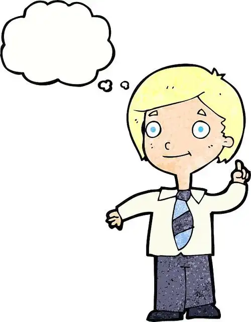 卡通学校的男孩用思考回答问题图片