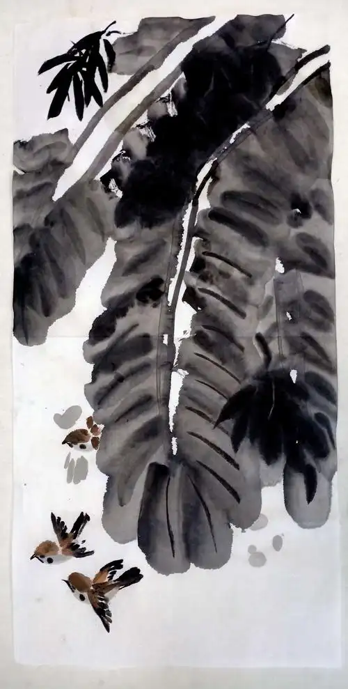 写美篇写意国画芭蕉叶的不同构图和组合画法,重点提高学生的用墨和