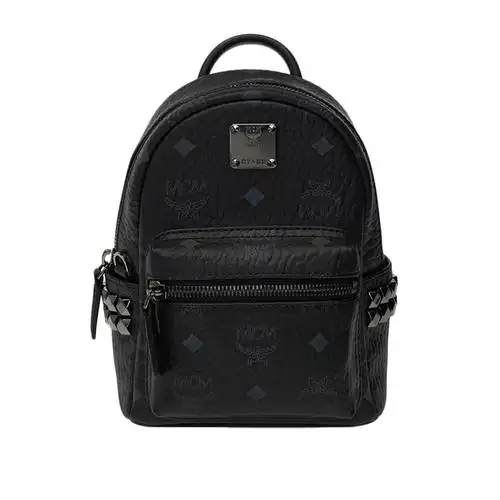 mcm2021新款黑色印花图案双肩包迷你款背包