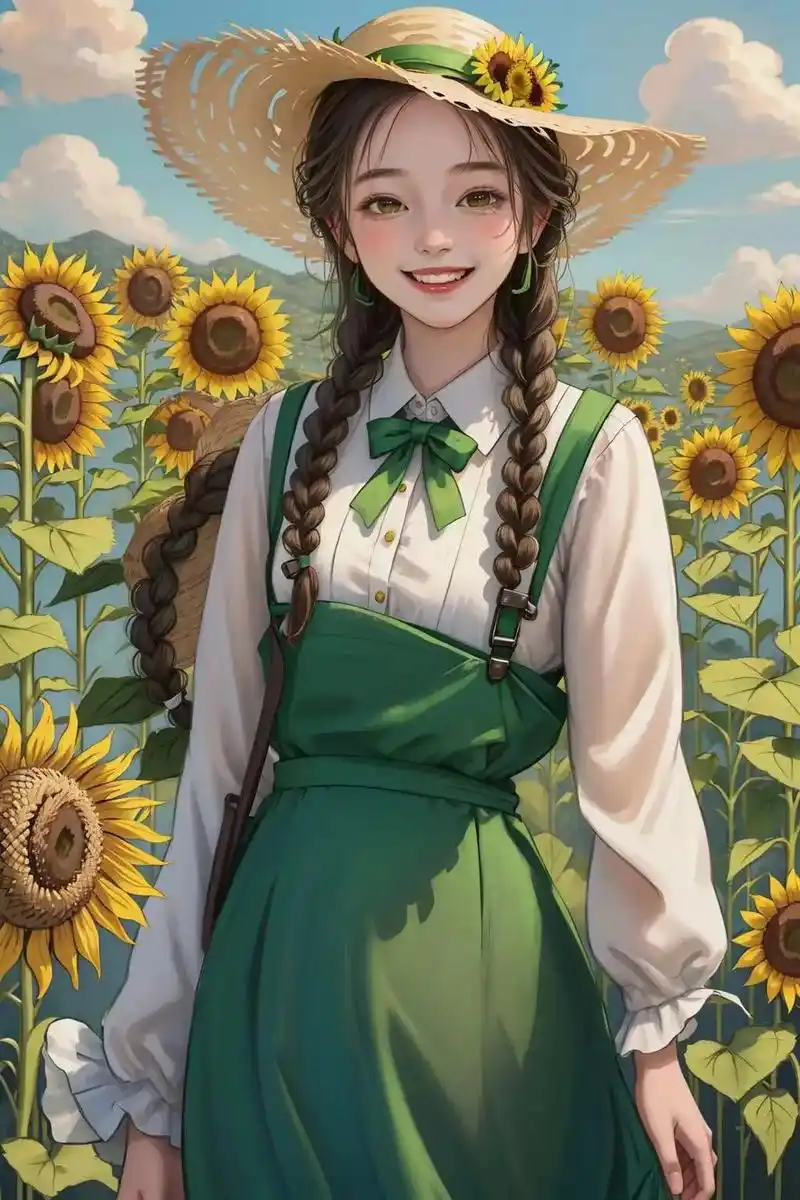 向日葵花海的开朗活泼女孩.#图文伙伴计划 #ai绘画 #kk - 抖音