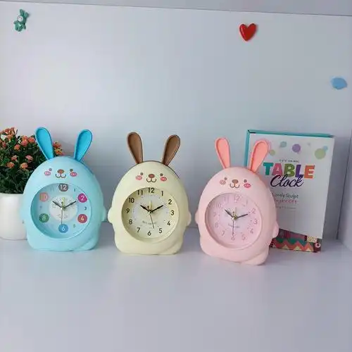 日用品儿童卡通小兔子学生床头钟表家居糖果色懒人可爱女生小闹钟
