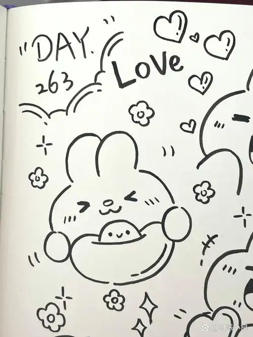 简笔画|可爱兔兔92手帐小表情素材～ 96打卡一张兔兔的手帐小表情