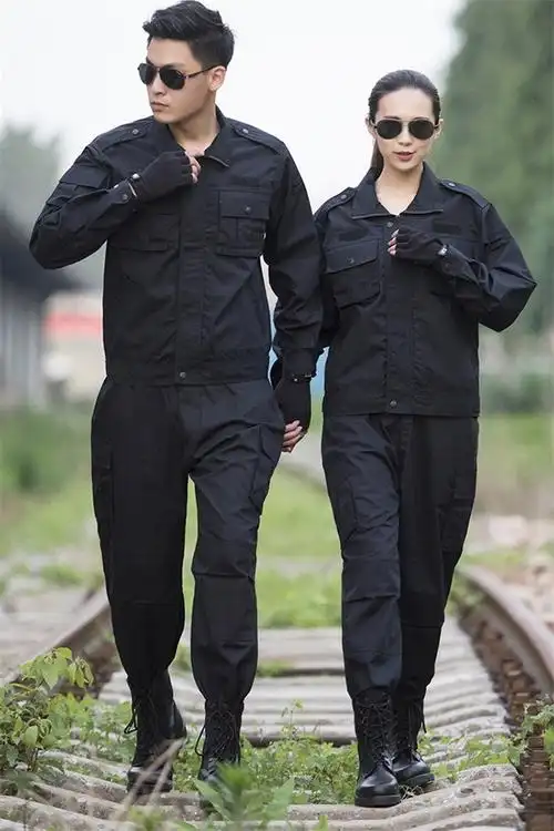 作训执勤服警黑色春秋季男保安作训服男耐磨长袖物业工作服训练服套装