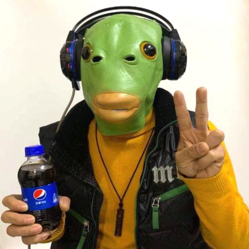 万圣节绿鱼头美人鱼怪怪鱼面具头套 绿鱼人绿头怪动物乳胶头套